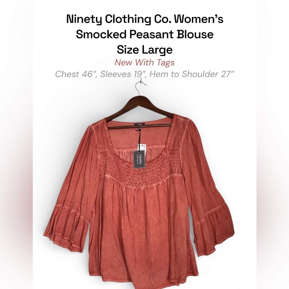 Ninety Clothing Co Smocked Peasant Blouse – Rust – Women’s (NWT)